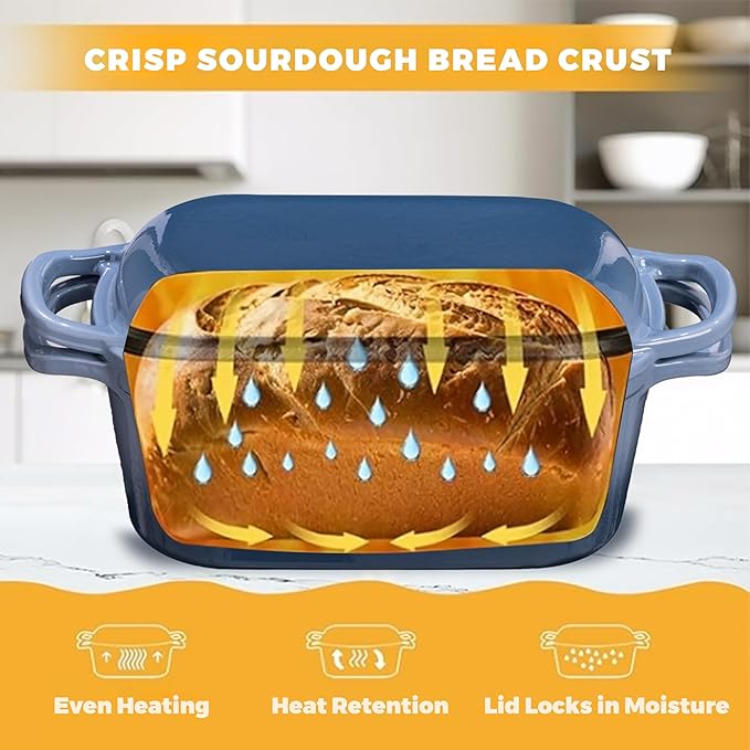 4.6 Quart Dutch Oven for Sourdough Bread Baking, Combo Oval Enameled Cast Iron Bread Pan with Lid, Bread Dutch Oven for a Crispy Crust, Seasalt
