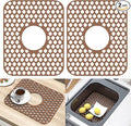 Silicone Sink Protector for Kitchen Bathroom Sink, 2 Pack 13.58"x 11.6" Heat-resistant Mat, Non-Slip and Durable Silicone Protectors, Center Drain (Coffee)