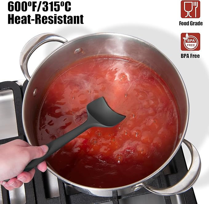 4-Piece Silicone Spatula Scrapers: Doosu 600°F Heat Resistant Food Grade Kitchen BPA Free Rubber Baking Cooking Tool Nonstick Utensil Set for Mixing, Scraping, Folding, Stirring, Serving (Black)