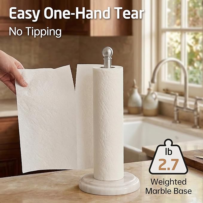 KES Anti-Slip Marble Paper Towel Holder Countertop with 2X Weighted Base, Rustproof 18/8 Stainless Steel Freestanding Paper Towel Roll Holder for Kitchen, Antique Brushed Steel, KPH208-2