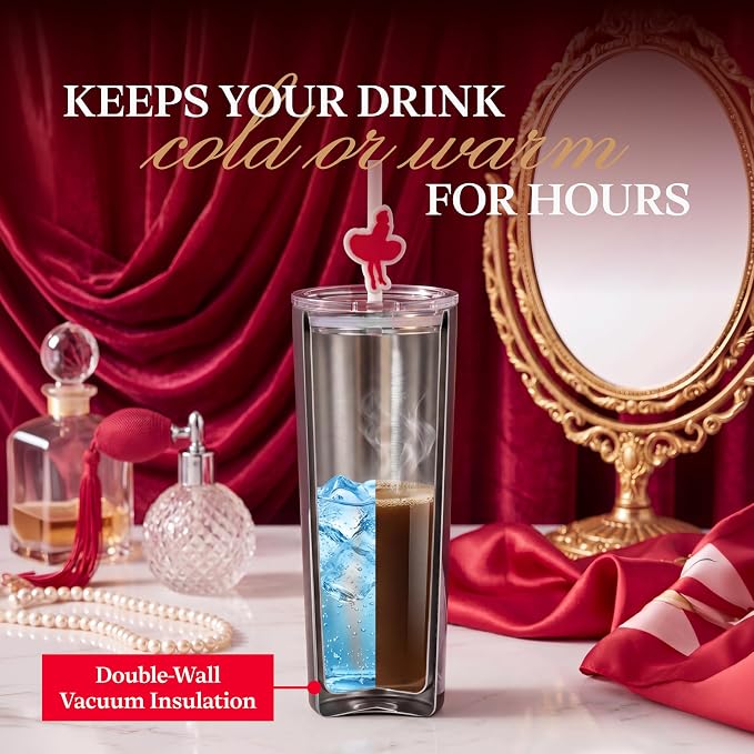 Dragon Glassware x Marilyn Monroe 100th Celebration Tumbler, 24 oz - MM100 | Vacuum Insulated Stainless Steel Tumbler with Straw & Lid; Double Walled Tumbler with Straw Charm; Marilyn Monroe Cup