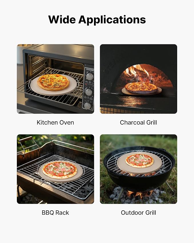 VEVOR Pizza Stone, 16 in Round Pizza Stone, 0.67" Thick Extra Large Baking-Stone with Rack Stand, 1450℉ Heat-Resistant Cooking Stones, for Kitchen Oven, Baking Pizzas, BBQ Grill
