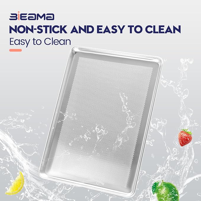 BIEAMA 6 Pack Full Size 18" x 26" Aluminum Baking Sheet Pan Perforated, Commercial Bakery Equipment Cookie Sheets, NSF Approved Baking Tray | Aluminum Commercial Bakery Equipment Cookie Sheets, NSF Approved Baking Tray