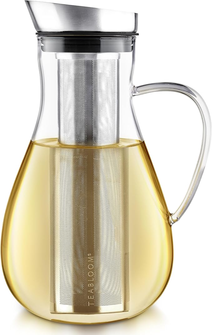 Teabloom Large Multi-Brew Glass Teapot + Kettle + Pitcher (68 OZ / 2.0 L / 8 CUPS) – Brew and Serve Hot Tea, Iced Tea, Cold Brew Tea and Fruit Infused Water – Silhouette Tea Maker