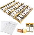 Spice Drawer Organizer with 35 Bamboo-lidded Spice Jars,216 Labels,25 Non-slip Rubber, Bamboo 4 Tier Seasoning Rack Tray Insert for Kitchen Drawers,Cabinets,Countertop,14.6" Wide x 15.8" Deep