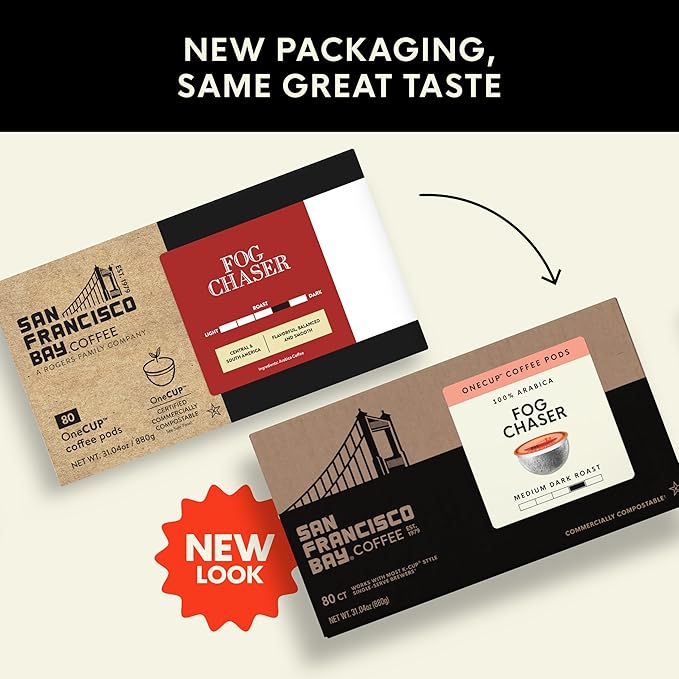 San Francisco Bay K-Cup Coffee Pods, Fog Chaser (80 ct), Medium-Dark Roast, Commercially Compostable Single-Serve Coffee Pods