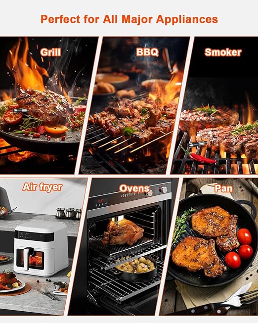 Wireless Meat Thermometer with Smart APP Control | 800ft Bluetooth Grill Food Thermometer, 0.19In Ultra Thin Probe,±0.5℉ Accuracy, Digital Backlit Screen for BBQ, Oven, Smoker