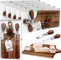 5 Set Christmas Gifts Bridal Shower Favor Acacia Wooden Square Cheese Board Gift Set With Knives, Mini Cutting Board Bulk Set, Tags and Boxes for Party Birthday