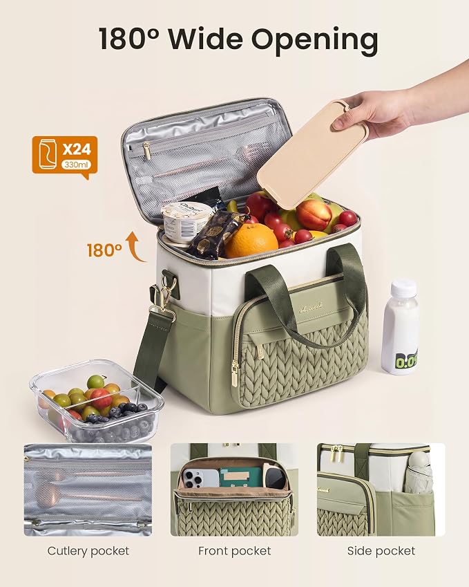 LOVEVOOK Lunch Bag Women, Insulated Wide Opening Adult Lunch Box for Women Work with Cup Holder, Large Lunch Cooler Tote Bag with Utensils Pocket for Office Campus Picnic Beach Mom Nurse Family