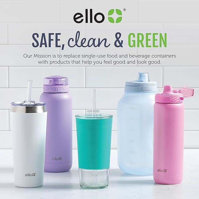 Ello Pop & Fill 32oz Stainless Steel Water Bottle with Quick Fill Technology, Double Walled and Vacuum Insulated Metal, Leak Proof Locking Lid, Sip and Chug, Reusable, BPA Free, Halogen Blue