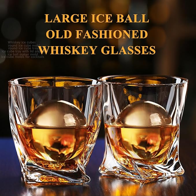 Whiskey Ice Cubes Mold,2 x 8 PCS x 1.8 inch Whiskey Ice Cubes,Circle Ice Cube Tray with Lid and Bin,Sphere Ice Ball Maker Mold,Round Ice Cube Mold for Cocktails,Whiskey