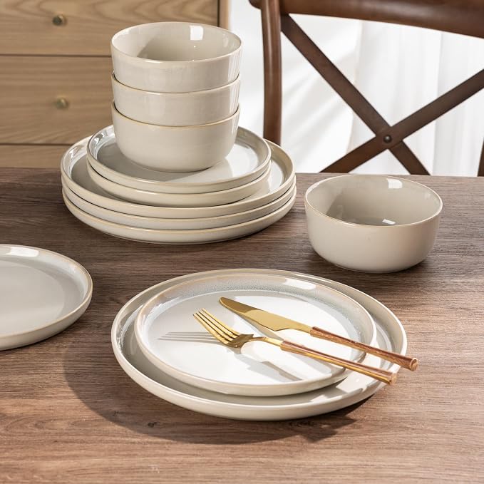 AmorArc Stoneware Dinnerware Sets,Round Reactive Glaze Ceramic Plates and Bowls Sets,Highly Scratch Resistant | Dishwasher & Microwave Safe,Service for 8 Dishes Set (24pc)