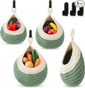 Honeydak Boho Decor Hanging Wall Baskets for Kitchen 3 Pack Teardrop Baskets with Hooks Storage Fruit Onion Vegetable Potato for Home 3 Sizes(White with Sage Green,Teardrop,Cotton Rope)