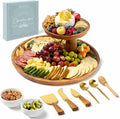 Charcuterie Board Set - Round Acacia Cheese Board Tiered Tray Stand with Accessories - House Warming Gifts for New Home, Bridal Shower & Wedding Gift, Birthday Gifts for Women