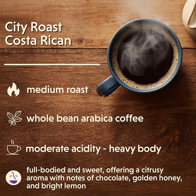 Coffee Bean Direct City Roast Costa Rican, Whole Bean Coffee, Arabica Coffee, Medium Roast, 1 Pound Bag (Pack of 1)