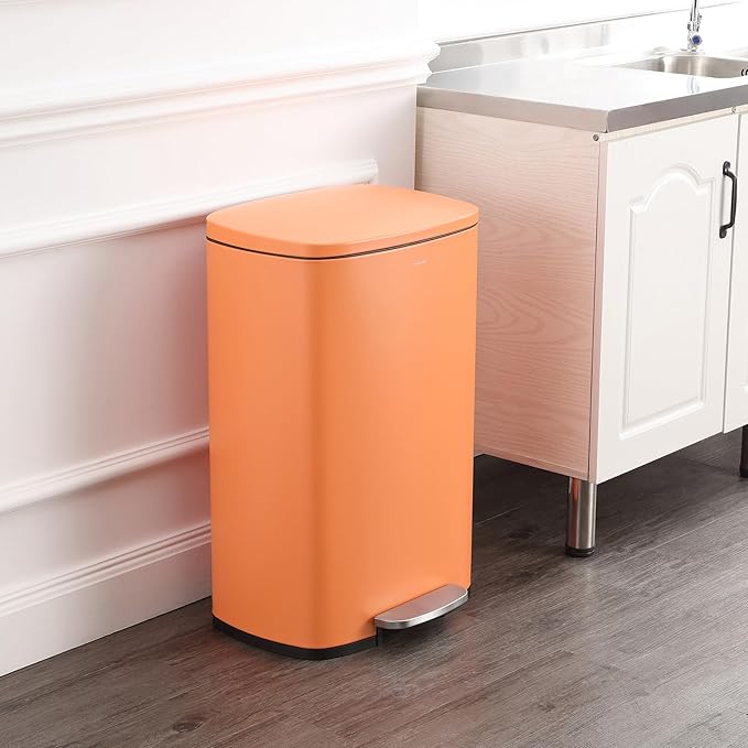 happimess HPM1006K Connor Rectangular 13-Gallon Trash Can with Soft-Close Lid and Free Mini Trash Can, Fingerprint Resistant, Modern, Minimalistic for Home, Kitchen, Office, Bathroom, Carrot Cake