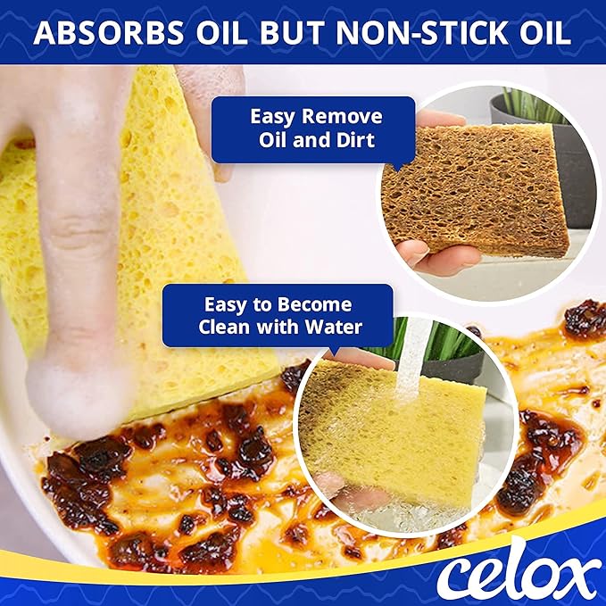 CELOX 24 Pack Durable Kitchen Sponges and Dish Scrubber with Soap Dispenser for Pots, Dishes, Bowls