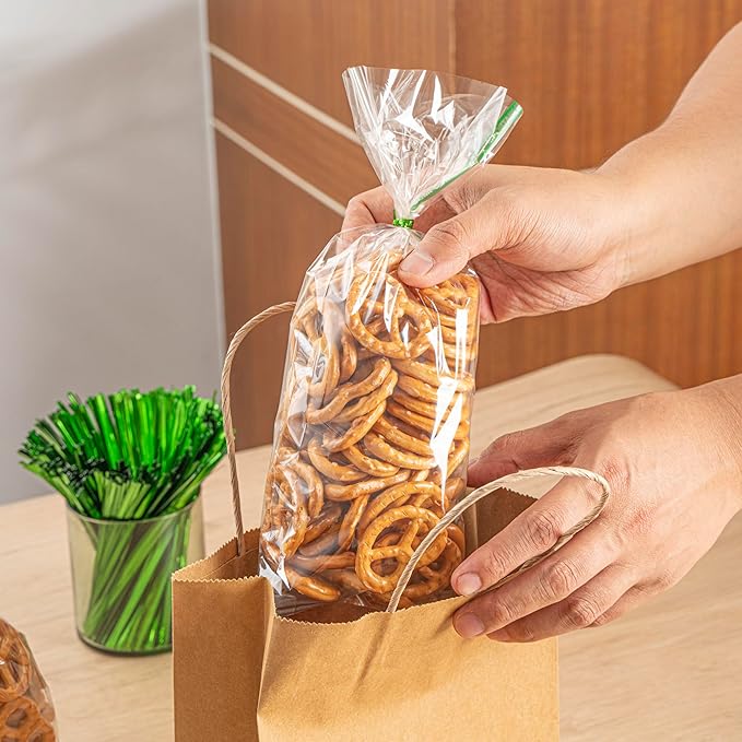 Resturantware Plastic Gusset Bags 100 Count 3 3/4" x 1 1/4" x 12" Wicker Dispensing Bottom Gusset Clear Plastic Bags Heat Sealable For Sourdough Bread Cookies Pastries For Home Bakers And Bakeries