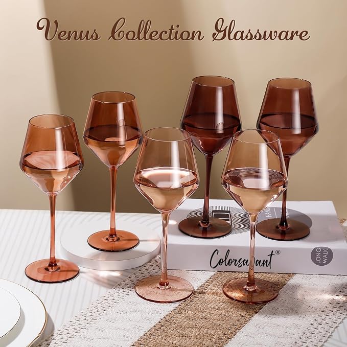 Venus Stemless Wine Glasses Set 6-14oz Melanin Colored Wine Glasses Stemless【HandBlown】 Brown Wine Glasses Set,Unique Brown Wine Glasses for Home Party Decro