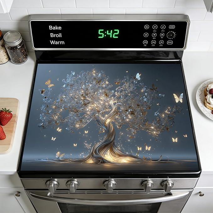 Stove Top Covers for Electric Stove: Heat Resistant Protector Glass Stove Top Expands Counter Space, Stylish Kitchen Decor (Tree of Life)