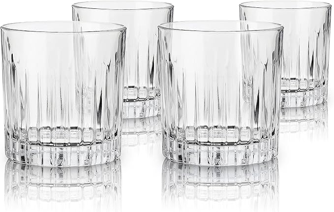 Viski Reserve Milo Crystal Old Fashioned Rocks Glasses, European Crafted Whiskey Glasses for Bourbon, Scotch, Cocktails, Barware Gifts for Men, Man Cave Essentials, Home Bar Glassware, 12 oz, Set of 4