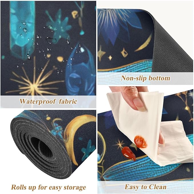 Dark Blue Dragonflies Stars Moons Trivet Table Runner Heat Resistant 230F for Hot Dishes Pots Plates Kitchen Dining Table Protector Decorative 39.37 X 11.8 Inch