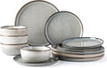 GBHOME Ceramic Dinnerware Sets for 4, 12 Pieces Stoneware Plates and Bowls Sets, Reactive Glaze Dishes -Scratch Resistant, Dishwasher&Microwave Safe, Green Wheat