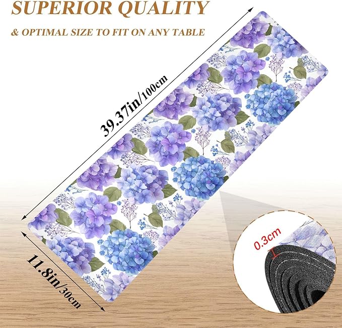 Purple Hydrangea Herb Trivet Table Runner Heat Resistant 230F for Hot Dishes Pots Plates Kitchen Dining Table Protector Decorative 39.37 X 11.8 Inch