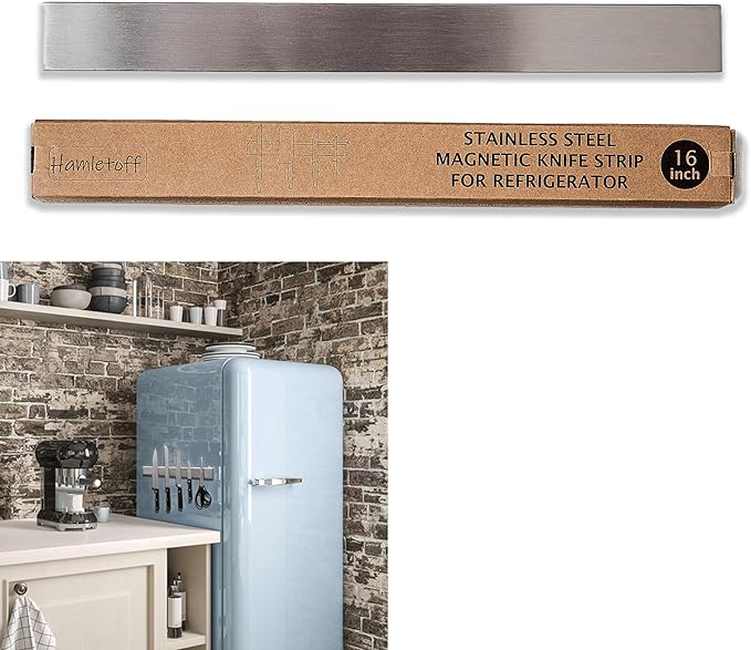 Premium Magnetic Knife Holder for Refrigerator – 16 Inch Professional Double Sided Magnetic Knife Strip for Fridge - Stainless Steel Magnetic Knife Holder for Wall Self Adhesive