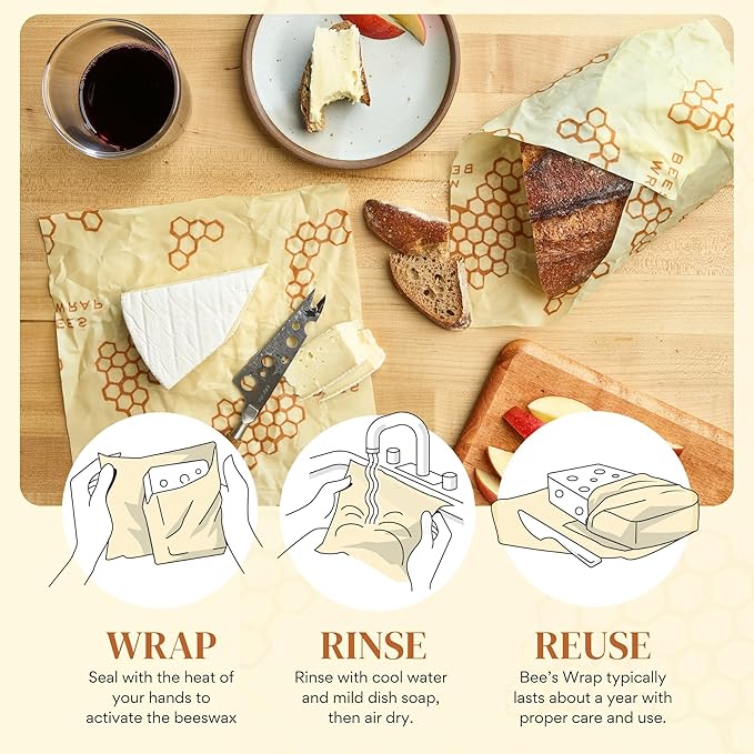 Bee's Wrap Beeswax Wraps for Bread - Beeswax Bread Wrap for Sourdough & Bread Storage - Plastic Free Made in USA Reusable Natural Food Wrap - Honeycomb
