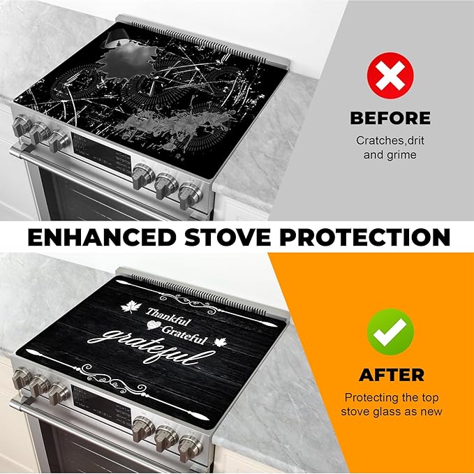 Stove Top Cover- Mat for Electric Stove Protector with Anti-Slip Rubber Coating Dish Drying Mats Scratch-Resistant (Black board, 28.5" x 20.5")