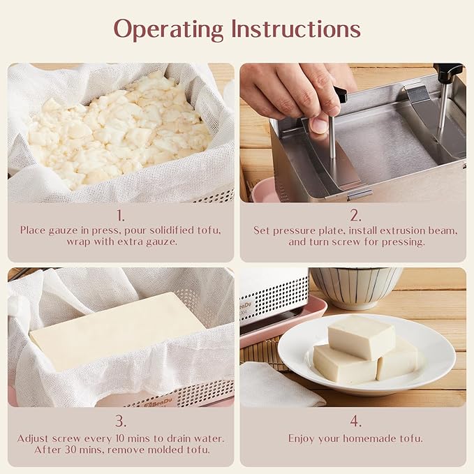 Tofu Press Stainless Steel, Paneer Maker with Upgraded Deep-Press Design, Improves Tofu Flavor and Texture, for Homemade Tofu, Paneer Press and Cheese Press, Multi-Functional Kitchen Tool-Plus Size