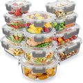 Emporio Kitchen Borosilicate Glass Food Storage Containers with Lids 24 Pieces, BPA-Free Stackable Lunch & Leftover Containers, Microwave, Freezer & Dishwasher Safe, 100% Airtight Leak-Proof, Gray