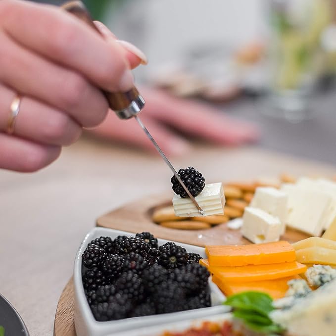 ChefSofi Charcuterie Board Set and Cheese Serving Platter - Made from Acacia Wood - US Patented 13 inch Cheese Board and Knife Set for Entertaining and Serving - 4 Knives and 4 Bowls