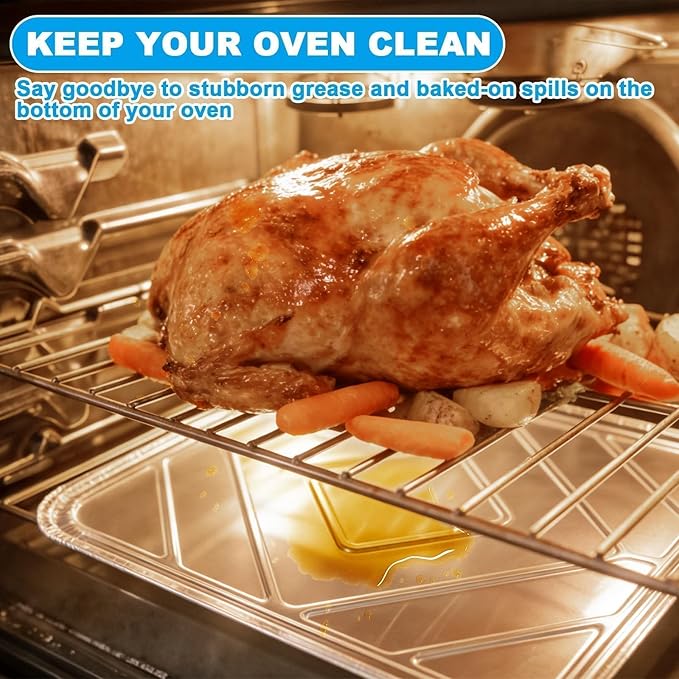 Replace Parts 20-Pack Disposable Foil Oven Liners for Electric and Gas Oven Bottom, Keep Oven Clean, Reusable Aluminum Foil Drip Pan Trays for Cooking, Baking, Roasting, Grilling, 18.5” x 15.5”