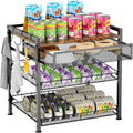 Cat Food Organizer，2 Floors Bring Drawer Storage Rack, Manually Adjust The Gap Size，Store Suitable Can Sizes Container，Automatic Slip Design，Suitable For Pet Food Canned Food Dispenser