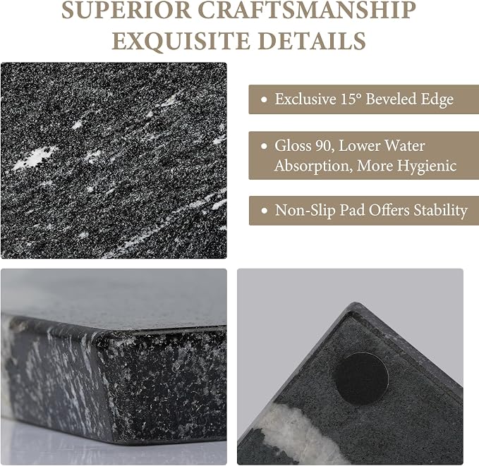 Koville Brazilian Natural Granite Cutting Board for Kitchen, 16x12inch Large Hand Crafted Stone Slab for Cheese, Charcuterie, Pastry Board - Wedding Gift, House Warming Gift