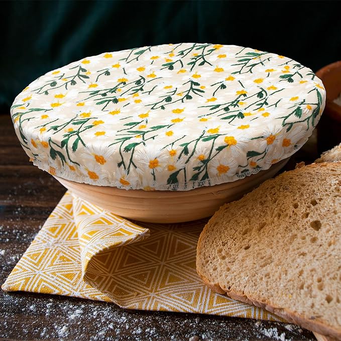 Patelai 10 Pcs Bowl Covers Reusable in 5 Size Stretch Cloth Fabric Elastic Food Storage Bowl Covers Bread Sourdough Lids for Proofing Food Fruits Leftover(Yellow, Green, White,Chrysanthemum)