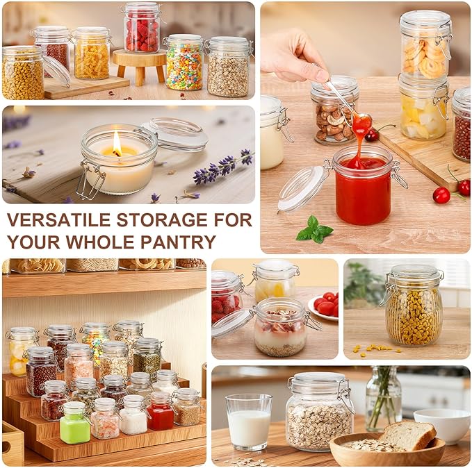 4oz Mini Airtight Glass Jars with Clamp Lid – Small Glass Food Storage Containers for Jam, Honey, Sauces, Yogurt & Dessert Portions, Clear Kitchen Mini Jars