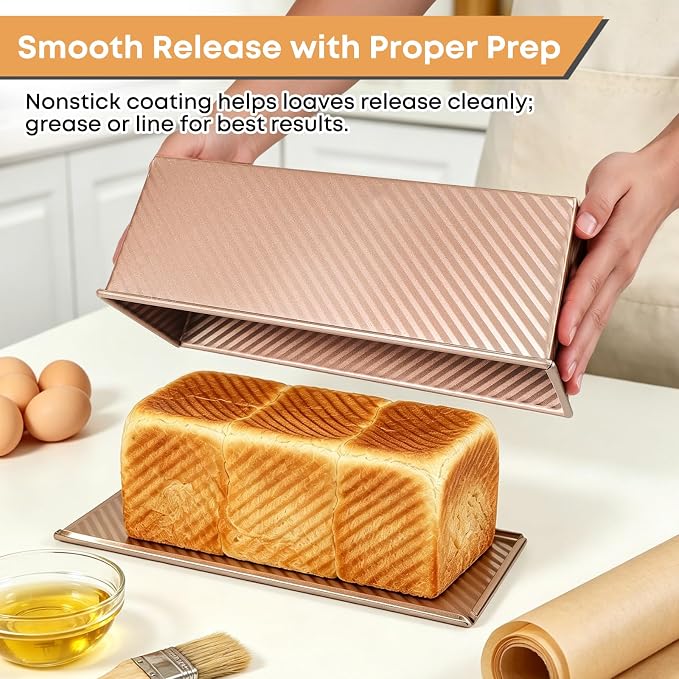 Pullman Loaf Pan with Lid Set of 3, Aluminized Steel Bread Pans for Homemade Sandwich Bread, 4 Inch Mini, 8.4 Inch Daily and 13 Inch Family Loaf Pans for Oven Baking