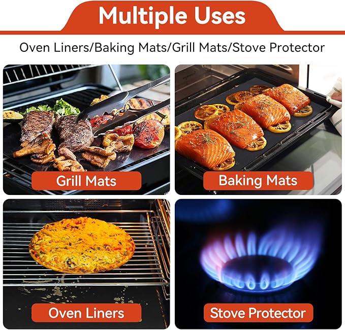 2 Pack Reusable Large Thick Heavy Duty Teflon Oven Mat + Non Stick Pastry Mat for Rolling Dough