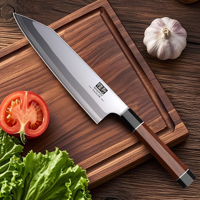 SHAN ZU 8 Inch Japanese Chef Knife, 9 Layers 10Cr15MoV High Carbon Steel Professional Kitchen Knife, Sharp Cooking Knife with Ergonomic Red Sandalwood Handle, Meat Cutting Sashimi Kiritsuke Knife