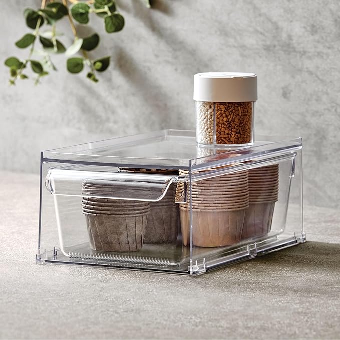 iDesign Stackable Kitchen Storage Drawer for Fridge, Pantry, Under-Sink, or Cabinet - Set of 4 - Clear