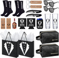 20Pcs Groomsmen Gifts Groomsmen Proposal Box with Shot Glasses Socks Sunglasses PU Leather Toiletry Bag Bottle Opener Can Cooler Groomsman Gifts for Wedding Groomsmen Best Man Gift (20, Black)