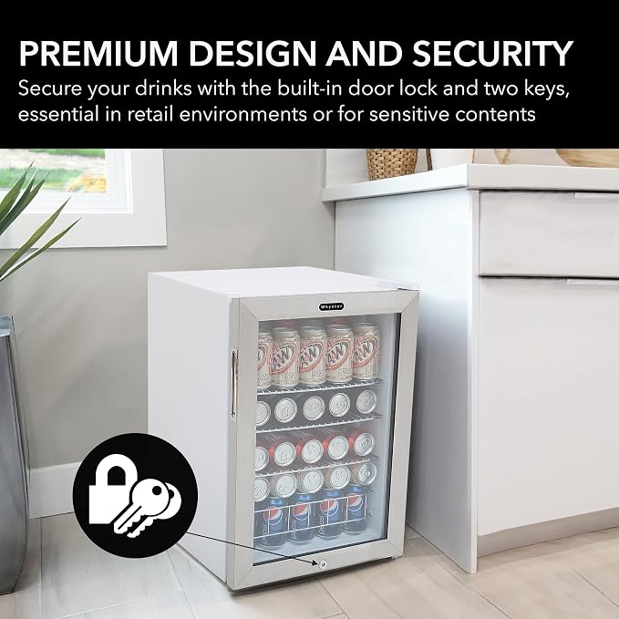 Whynter BR-091WS, 90 Can Capacity 2.1 cu. ft. Stainless Steel Beverage Refrigerator and cooler, Mini Fridge with Glass Door with lock