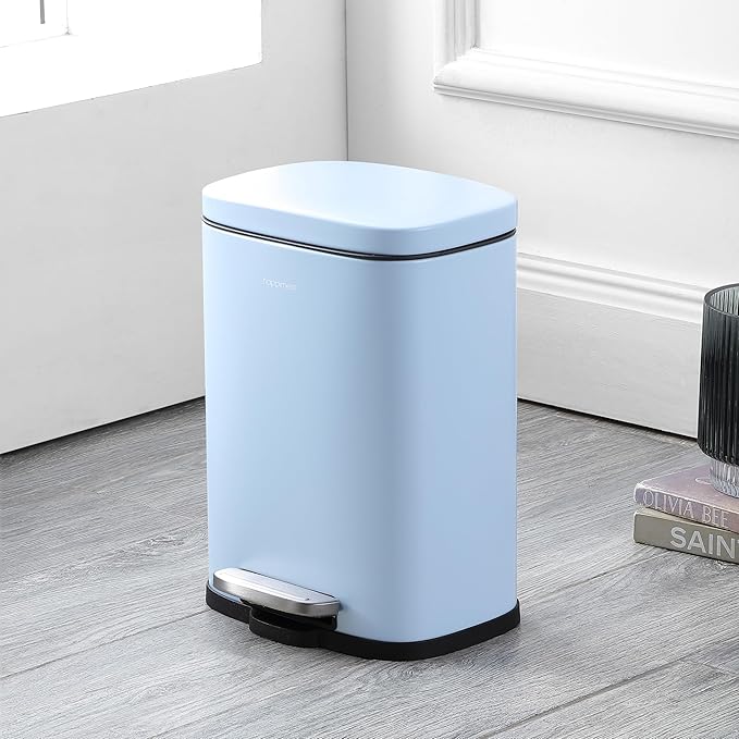 happimess HPM1006H Connor Rectangular 13-Gallon Trash Can with Soft-Close Lid and Free Mini Trash Can, Fingerprint Resistant, Modern, Minimalistic for Home, Kitchen, Office, Bathroom, Tide Pool Blue