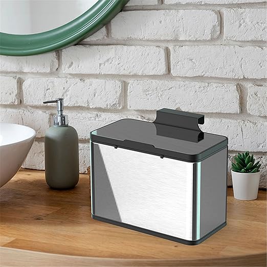 Over-cabinet Stainless Steel Kitchen Trash Bin with Lidded Top, Manual Open, Wall-mount, 0.8 Gallon Capacity, Removable Inner Liner, Bag Dispenser Compartment, for Apartments RV Pantry Office