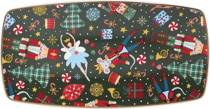 Lenox Serveware, Nutcracker Ballet Hors Doeuvres Tray, Food Tray, 13 x 6.75-Inch, Microwave Safe & Dishwasher Safe Porcelain, Christmas Serving Platter Tray, Christmas Table Centerpieces (1 Piece)