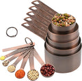 Measuring Cups and Spoons Set 12, Metric & US Copper Measuring Cups and Spoons Set for Kitchen and Baking, Dry & Liquid Metal Measure 5 Cups 6 Spoons With 1 Leveler