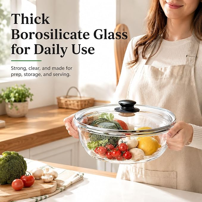 Large 6 QT Glass Mixing Bowl with Lid for Sourdough Bread Proofing Making | Glass Mixing Bowl for Sourdough Bread with Lid Clear Breads Proofing Bowl with Covers Ideal for Kitchen Storage